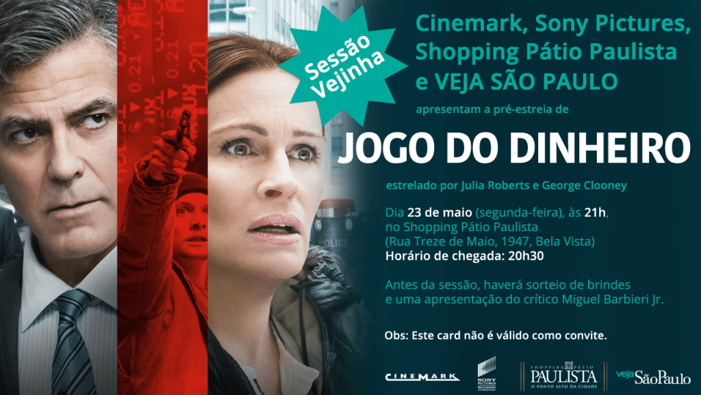 Sessão Vejinha: quer ir à pré-estreia do filme ‘Jogo do Dinheiro’? Saiba como participar