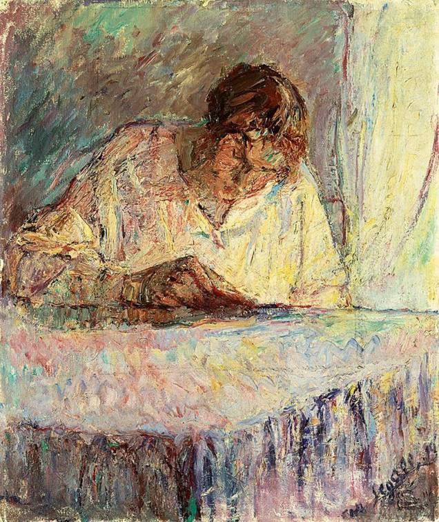 Leitura, tela pintada em 1913: à época, o artista tinha influências impressionistas Leitura, tela pintada em 1913: à época, o artista tinha influências impressionistas