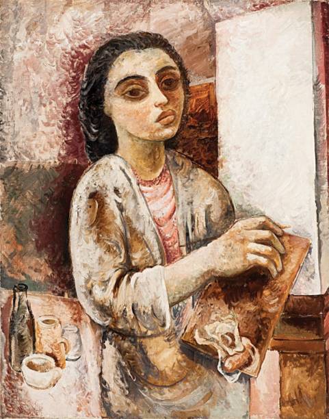 Autorretrato da artista: tons terrosos e os olhos grandes são influência do professor Autorretrato da artista: tons terrosos e os olhos grandes são influência do professor