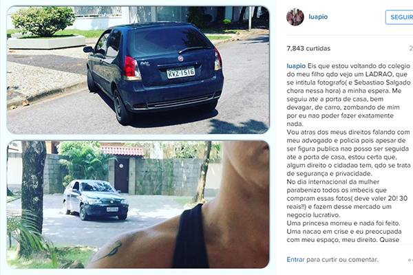 Luana Piovani se irrita com paparazzo e publica foto “roubada” no Instagram