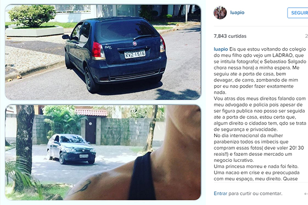 Luana Piovani se irrita com paparazzo e publica foto “roubada” no Instagram