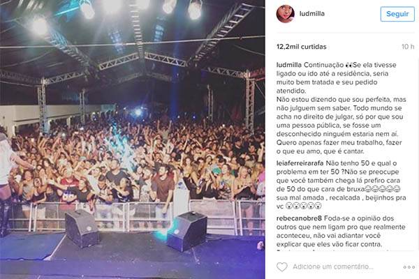 Ludmilla responde reclamação de vizinha com desabafo nas redes sociais