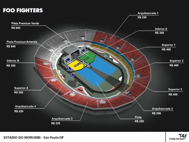 Mapa dos setores do Estádio do Morumbi no dia do show do Foo Fighters Mapa dos setores do Estádio do Morumbi no dia do show do Foo Fighters