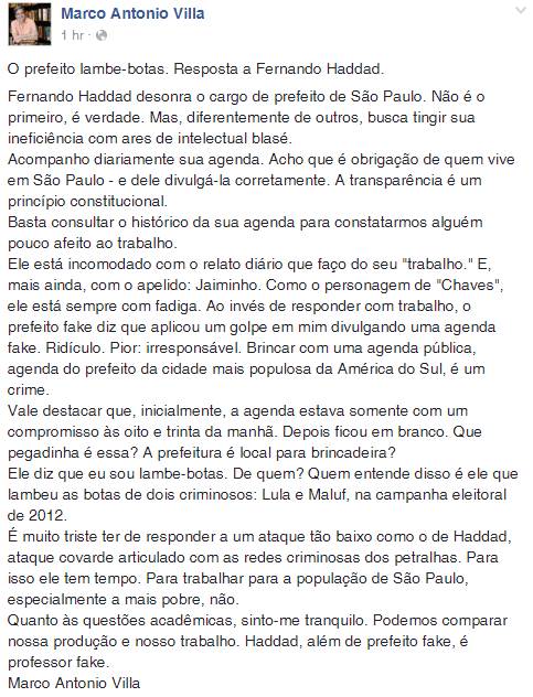 Haddad perde tempo pregando peça no historiador Marco Antonio Villa e caso repercute na internet