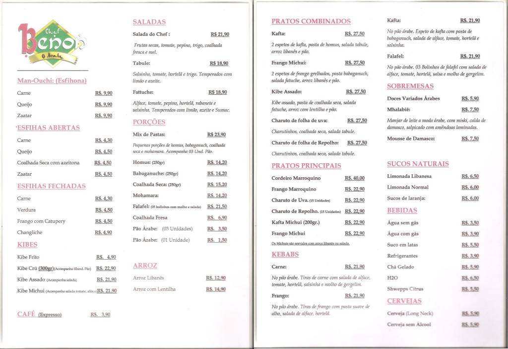 Cardápio do Chef Benon