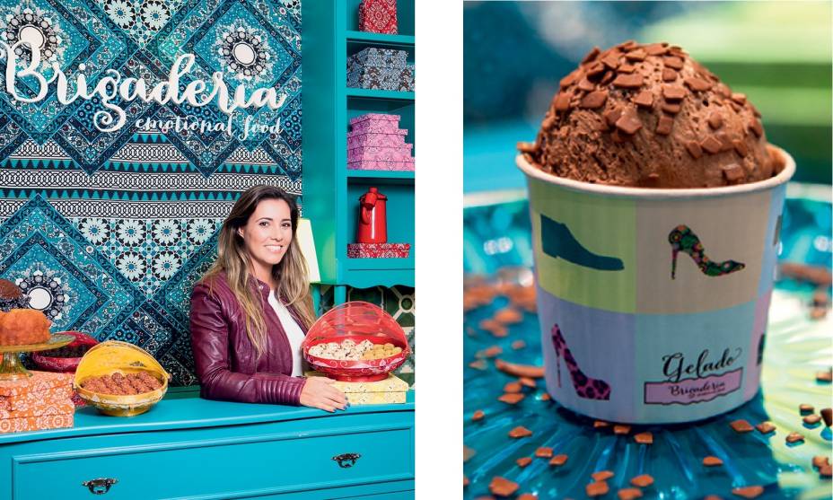 A proprietária Taciana Kalili no balcão de tons azulados e a novidade gelada: o sorvete de chocolate belga A proprietária Taciana Kalili no balcão de tons azulados e a novidade gelada: o sorvete de chocolate belga