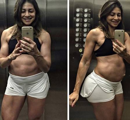 Nutricionista provoca polêmica ao exibir barriga musculosa aos oito meses de gestação