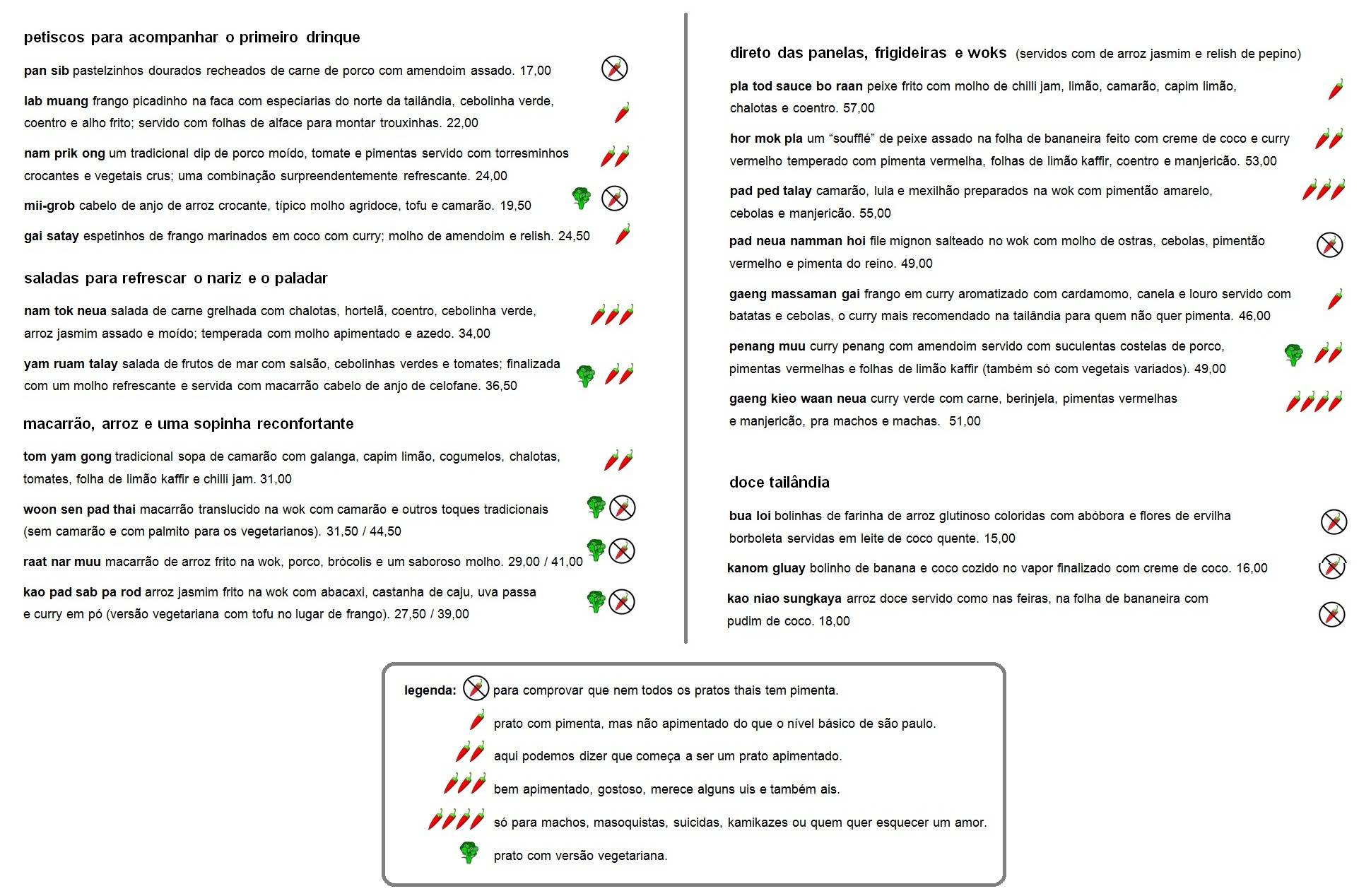 Menu do Ano-Novo tailandês no Obá
