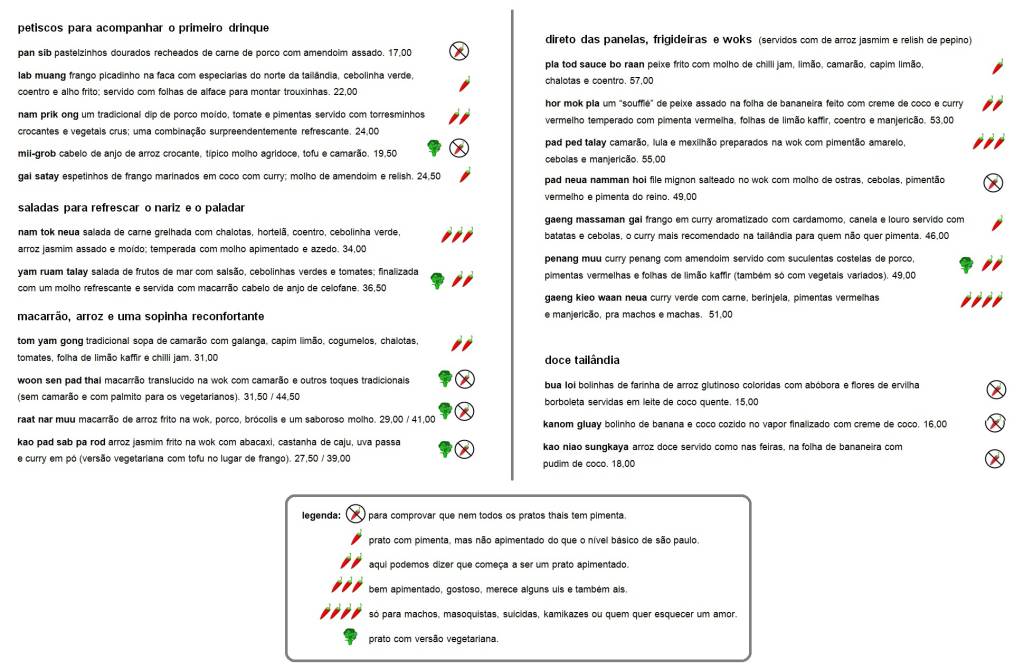 Menu do Ano-Novo tailandês no Obá