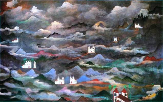 Paisagem Imaginante, óleo sobre madeira de 1950: inspirado por chineses, o pintor abole as noções clássicas de perspectiva e profundidade Paisagem Imaginante, óleo sobre madeira de 1950: inspirado por chineses, o pintor abole as noções clássicas de perspectiva e profundidade