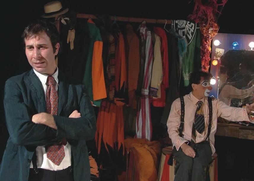 O palhaço Careta (Dagoberto Feliz) e seu fã, Benvindo (Danilo Grangheia) O palhaço Careta (Dagoberto Feliz) e seu fã, Benvindo (Danilo Grangheia)