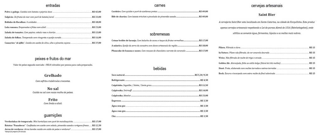 Cardápios do A Peixaria