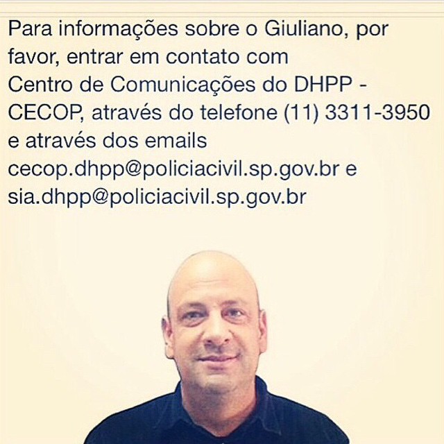 A mensagem que Marco Pigossi deixou no Instagram: "Por favor, precisamos encontrar nosso amigo Giuliano. Ele desapareceu enquanto viajava com seu carro Honda CR-V preta, placa EMO 9888 na Via Presidente Dutra em Outubro"