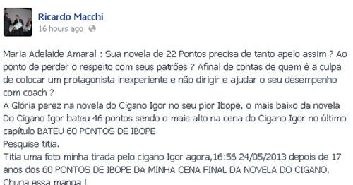 Desabafo do dia: piadas com Cigano Igor na novela ‘Sangue Bom’ irritam ator Ricardo Macchi