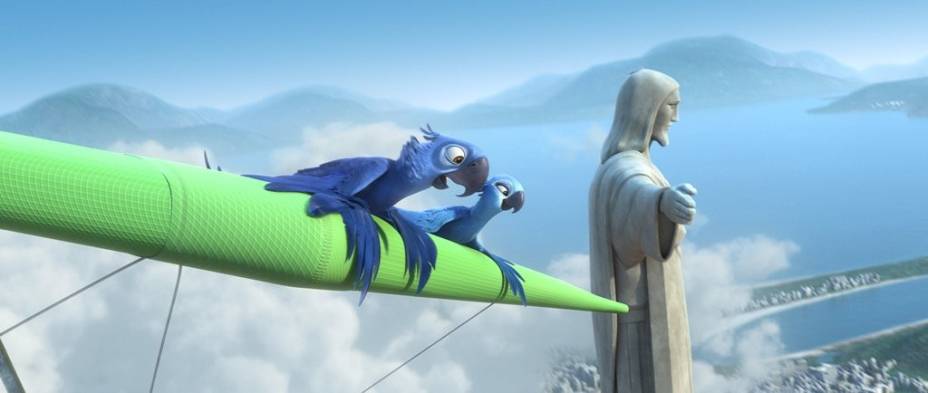Cenário brasileiro: Blu é enviado para o Rio de Janeiro, onde conhece Jade, uma arara azul fêmea Cenário brasileiro: Blu é enviado para o Rio de Janeiro, onde conhece Jade, uma arara azul fêmea