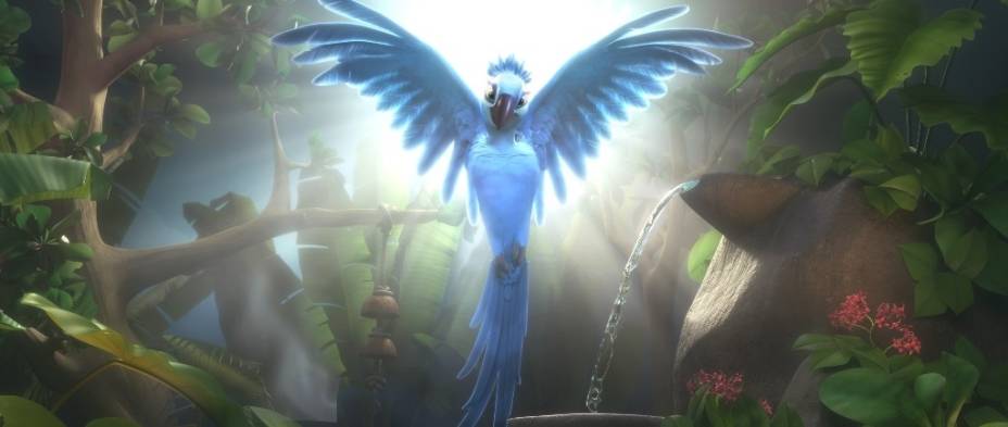 Blu é trazido para o Brasil para cruzar com a espevitada Jade, que na versão em inglês foi dublada pela atriz Anne Hathaway Blu é trazido para o Brasil para cruzar com a espevitada Jade, que na versão em inglês foi dublada pela atriz Anne Hathaway