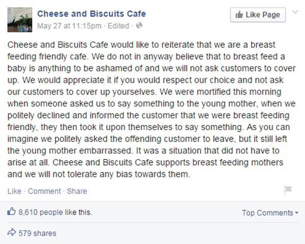 Cafeteria dá resposta perfeita para cliente incomodado com mulher amamentando