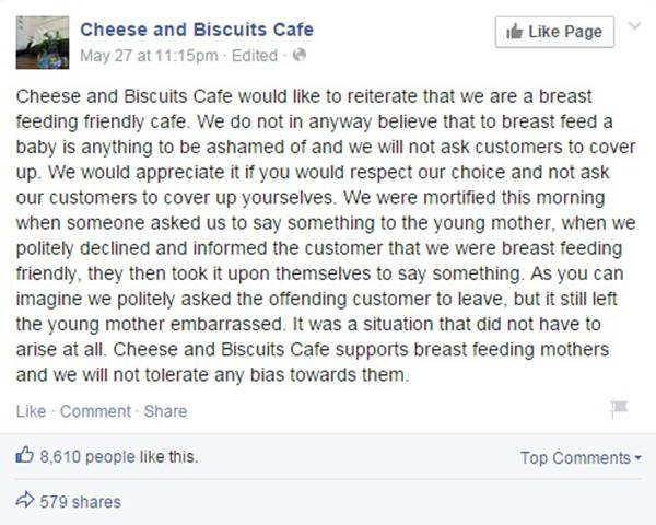 Cafeteria dá resposta perfeita para cliente incomodado com mulher amamentando