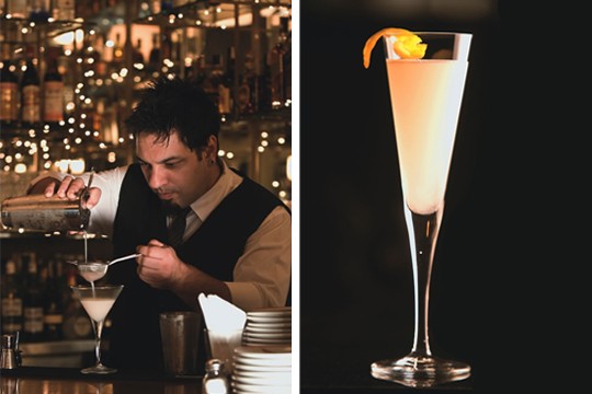 O barman Vasconcellos e, ao lado, o drinque sgroppino: apresentação elegante O barman Vasconcellos e, ao lado, o drinque sgroppino: apresentação elegante