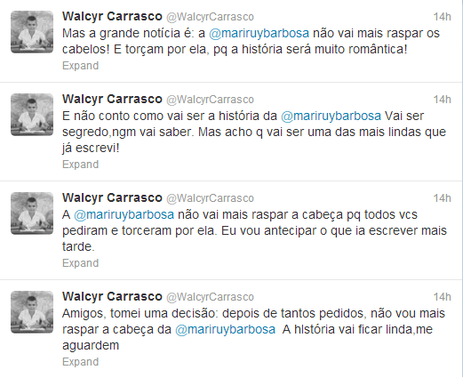 Walcyr Carrasco diz que Marina Ruy Barbosa não irá raspar o cabelo em “Amor à Vida”