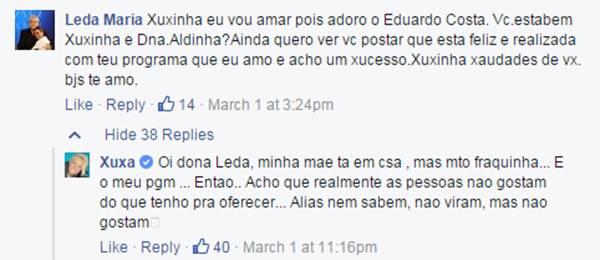 Xuxa faz desabafo no Facebook sobre audiência baixa de seu programa