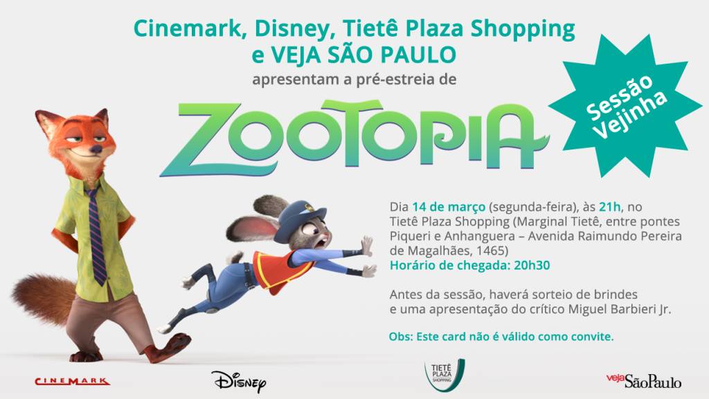Sessão Vejinha: quer ir à pré-estreia da animação ‘Zootopia’? Saiba como participar
