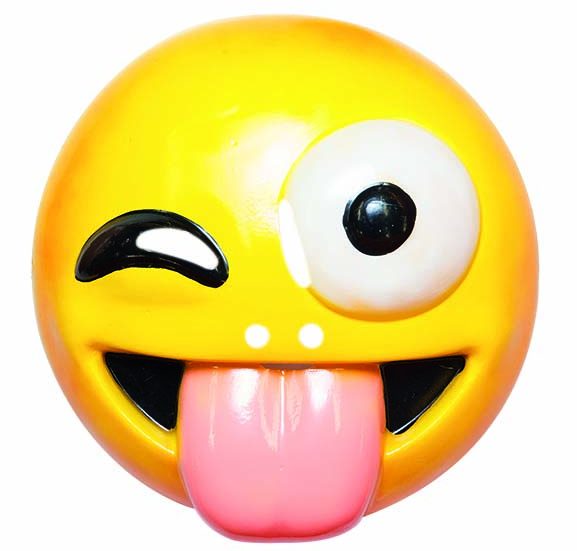 M&aacute;scara de pl&aacute;stico de emoji. R$ 15,00.