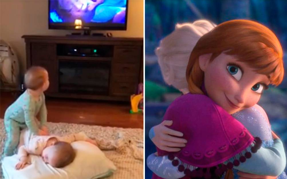 Gêmeas de 2 anos de idade recriam cena da animação “Frozen”