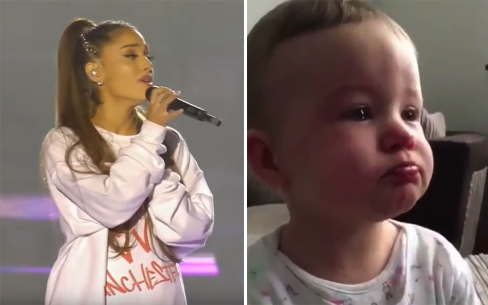 Bebê se emociona ao ver show beneficente de Ariana Grande
