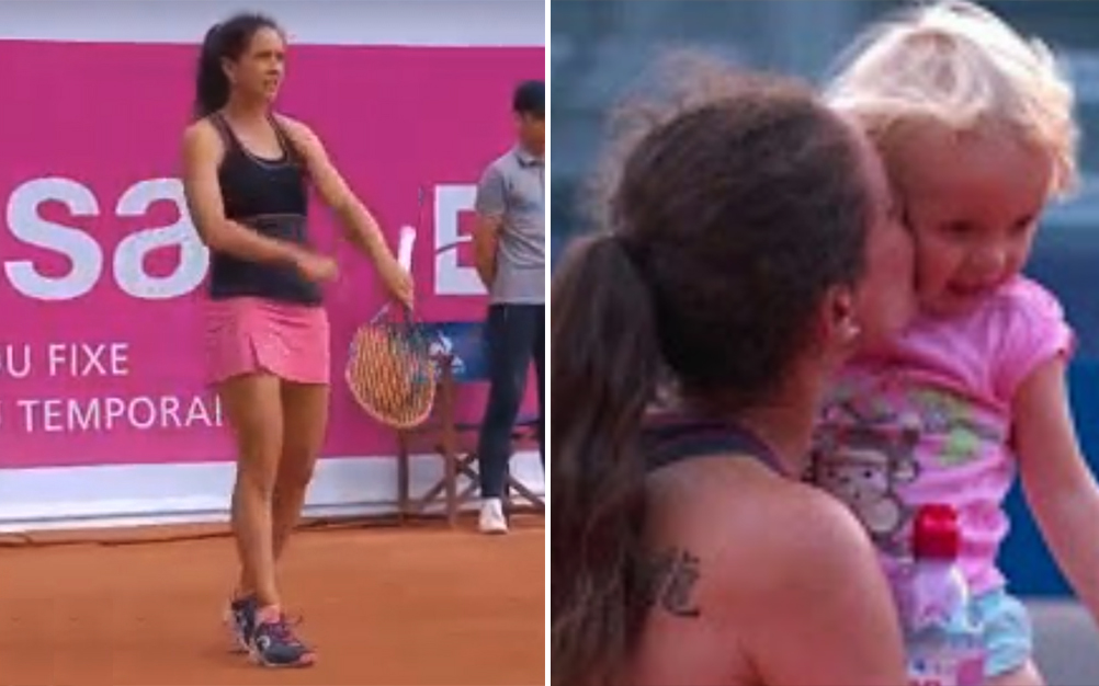 Tenista interrompe jogo para checar se filha está agasalhada