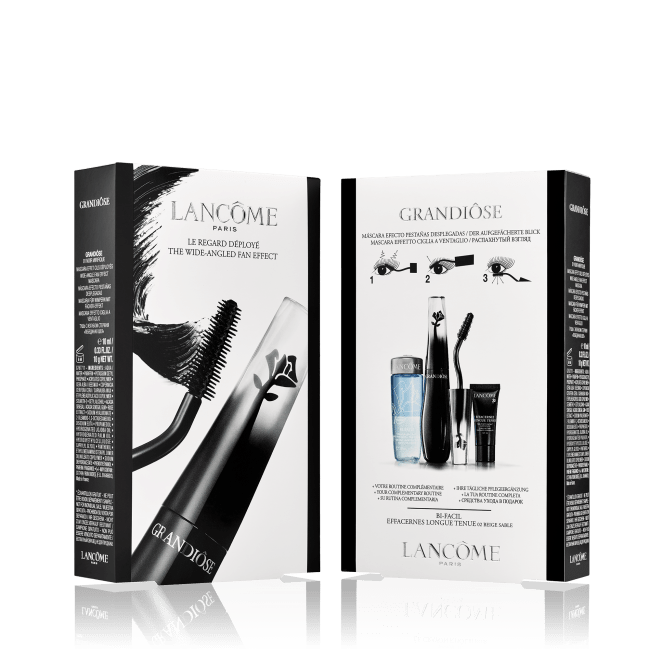 R$ 189,00. Kit Coffret Grandiouse, com fmáscara para cílios, corretivo e  demaquilante bifásico. Lancôme.