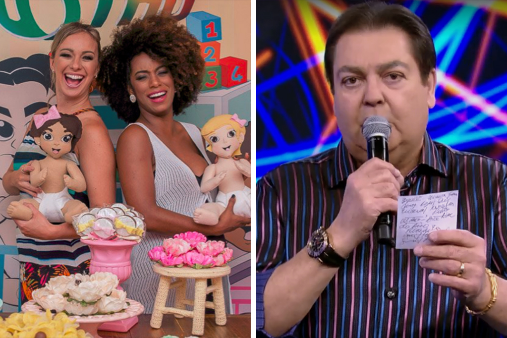 Bailarinas do Faustão homenageiam apresentador em chá de fraldas