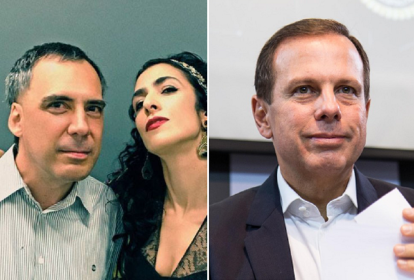 Imagem mostra Arnaldo Antunes, Marisa Monte e João Doria, em montagem