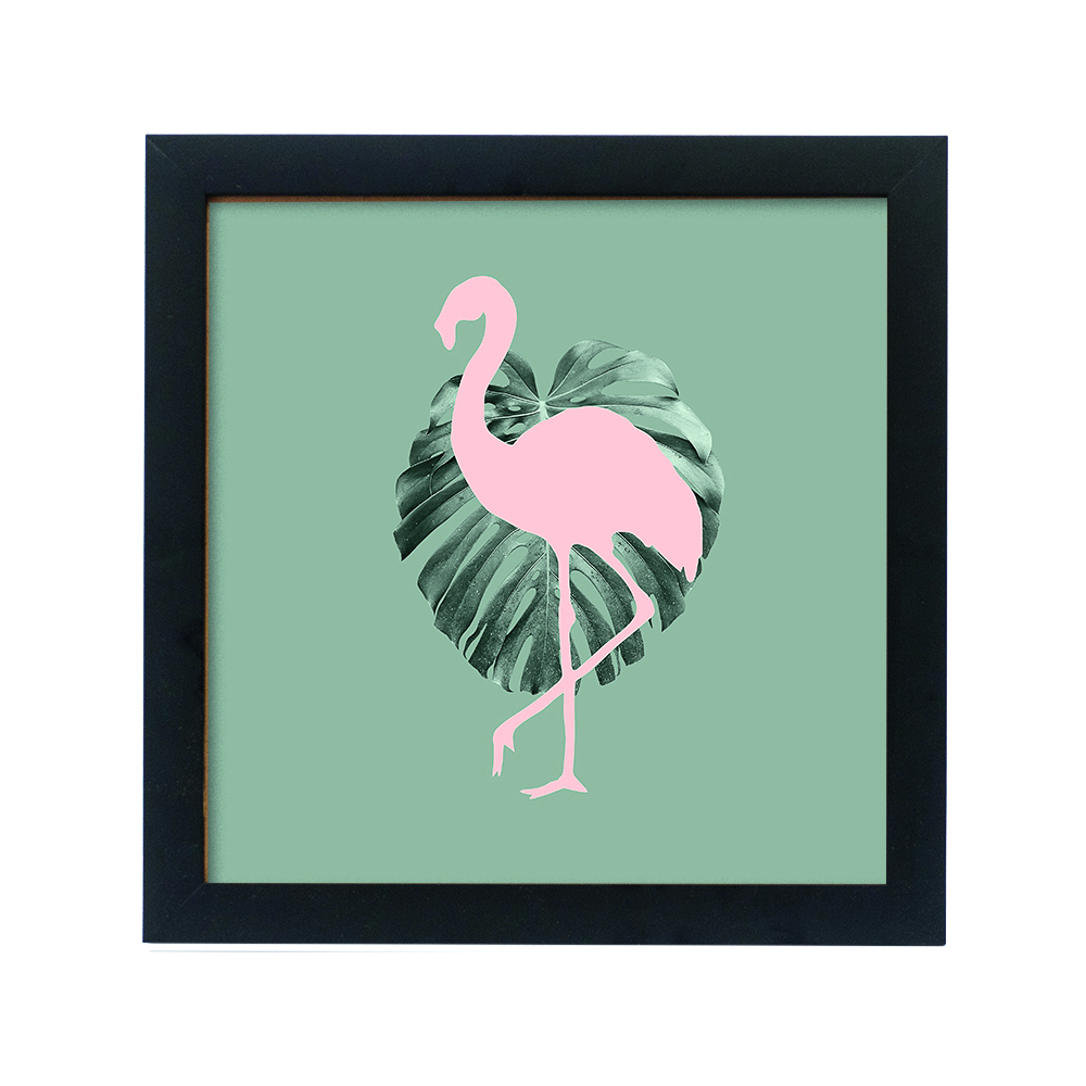 &bull;	Quadro Leaf Flamingo, de MDF com borda natural, no tamanho 20 x 20&thinsp;cm. Decohouse - R$&thinsp;39,90. Uma sugest&atilde;o da MINHA CASA. Pre&ccedil;o pesquisado em novembro/17