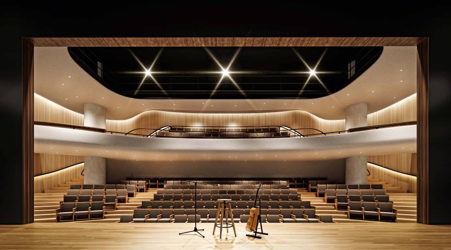 O teatro: 230 assentos e um palco de 450 metros quadrados O teatro: 230 assentos e um palco de 450 metros quadrados