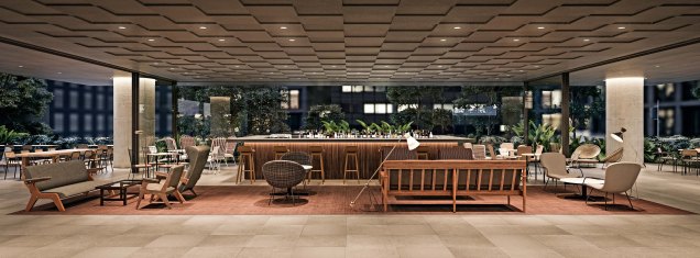 O bar: lobby lembra um hotel de luxo