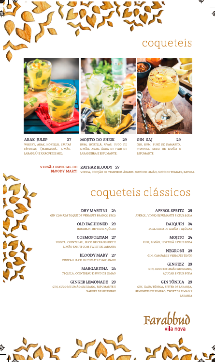Farabbud Card&aacute;pio Bebidas