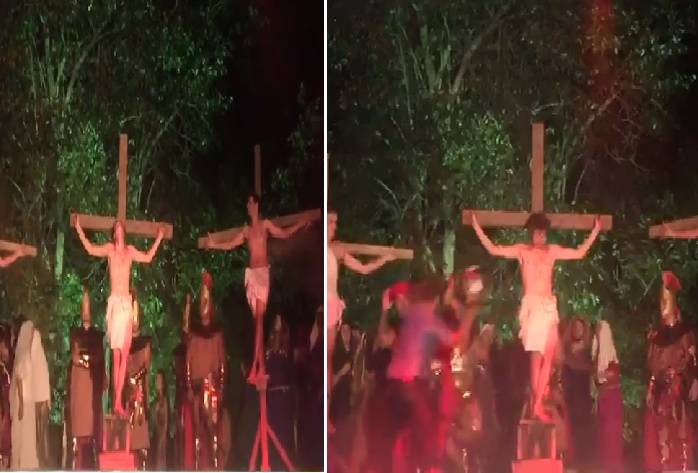 Homem invade palco e tenta “salvar” Jesus em encenação