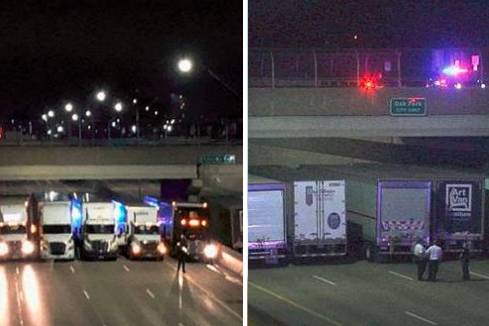 Policiais chamam atenção ao reunir 13 caminhões para evitar tragédia