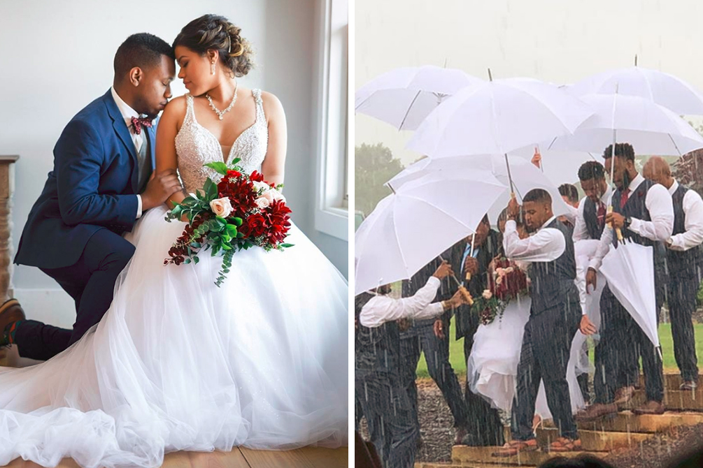 Padrinhos dão o que falar após salvar noiva de chuva no dia do casamento