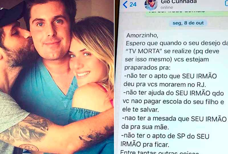 Irmão de Bruno Gagliasso expõe Giovanna Ewbank com mensagem de WhatsApp