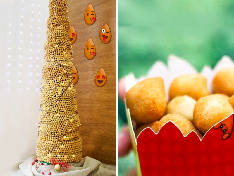 Loja da Zona Leste tem árvore de Natal feita de coxinha