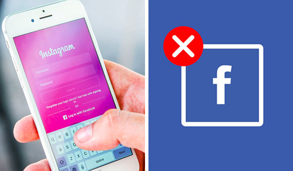 Imagem mostra celular com área de login do Instagram e, ao lado, logotipo do Facebook