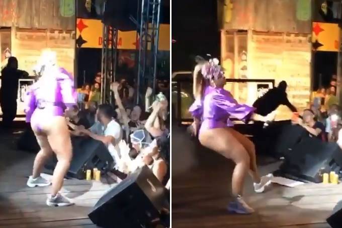 Gaby Amarantos cai e se machuca após “bater cabelo” em show