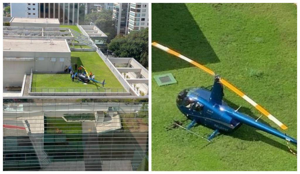 Helicóptero realiza pouso forçado em laje de prédio na Faria Lima