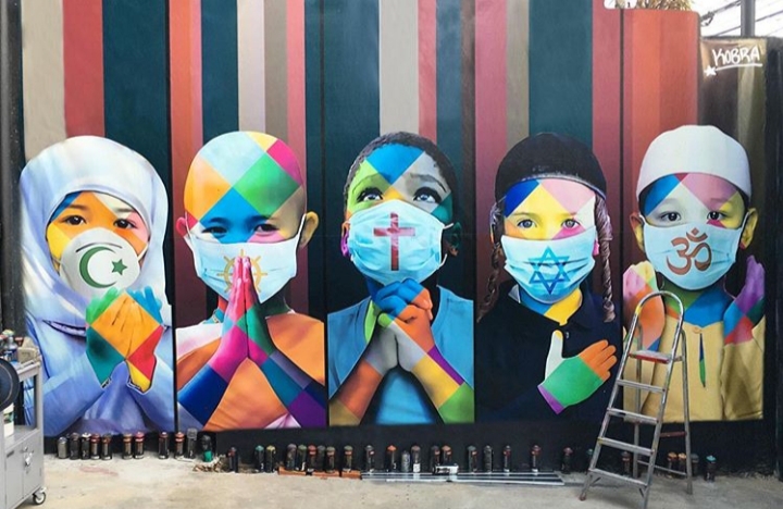 Religião e coronavírus são tema de novo mural de Kobra