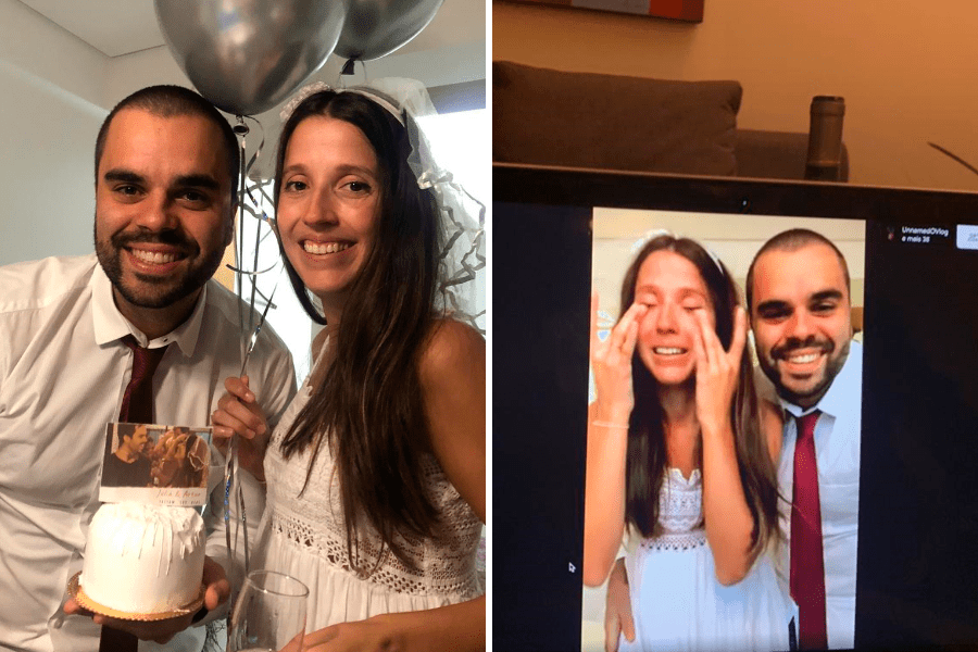 Casamento on-line tem até alianças de fita crepe