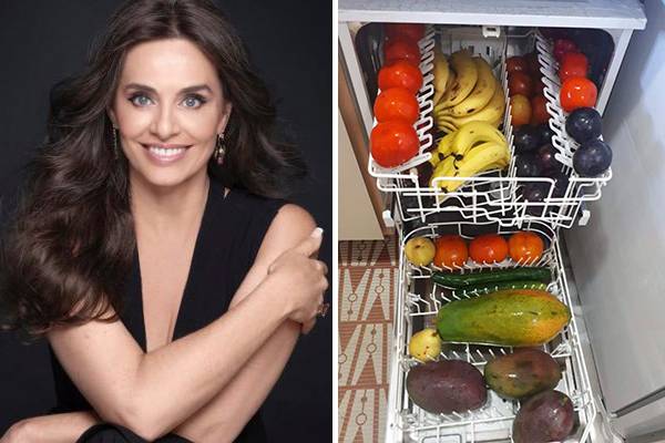 Carla Vilhena tenta higienizar frutas no lava-louças e mostra resultado