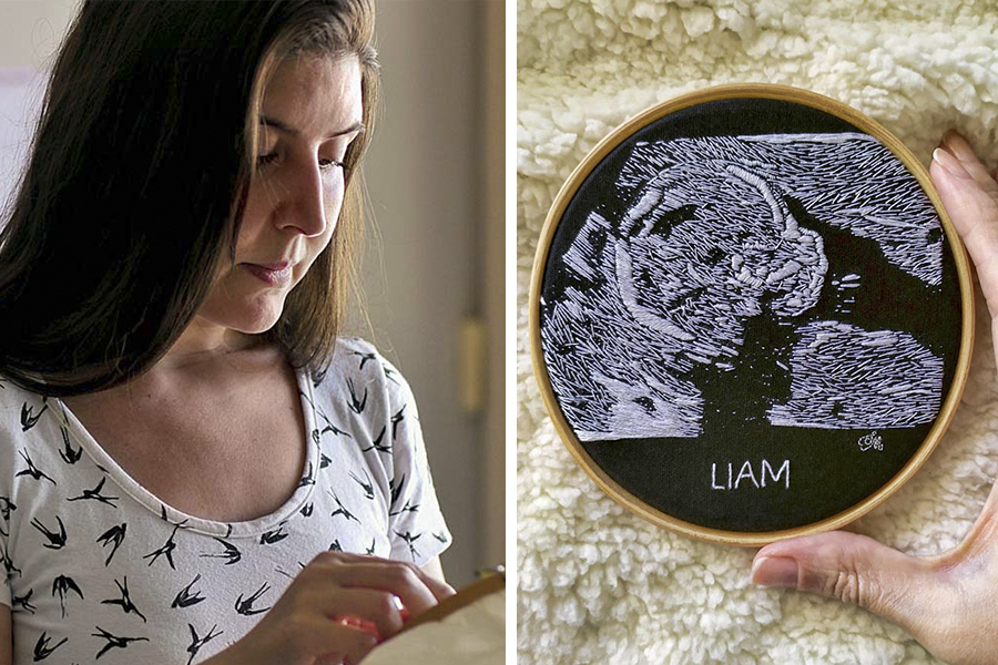 Artesã paulistana borda ultrassonografias à mão