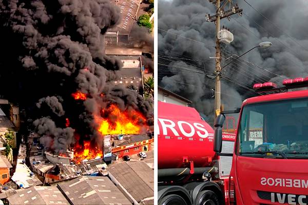 Incêndio atinge galpão de indústria química na Grande SP
